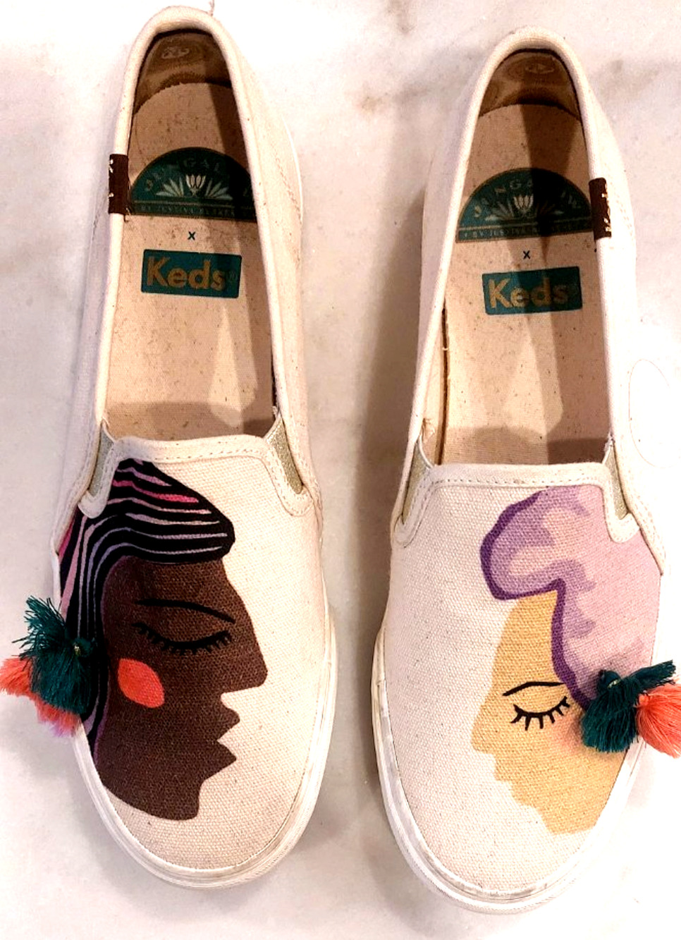 Keds Women's Jungalow Natural Multi Double Decker Duet Slip-On Sneakers Size 8